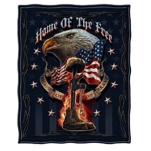 New Home of the Free Plush Fleece Throw Gift Blanket Eagle Brave Soldier US Army - Picture 1 of 2
